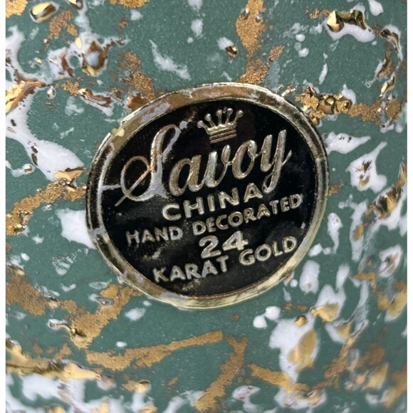 Savoy China 24 Kt Gold Mid-Century Speckled Pottery Pitcher Vase Green 12" Decor - Picture 6 of 11